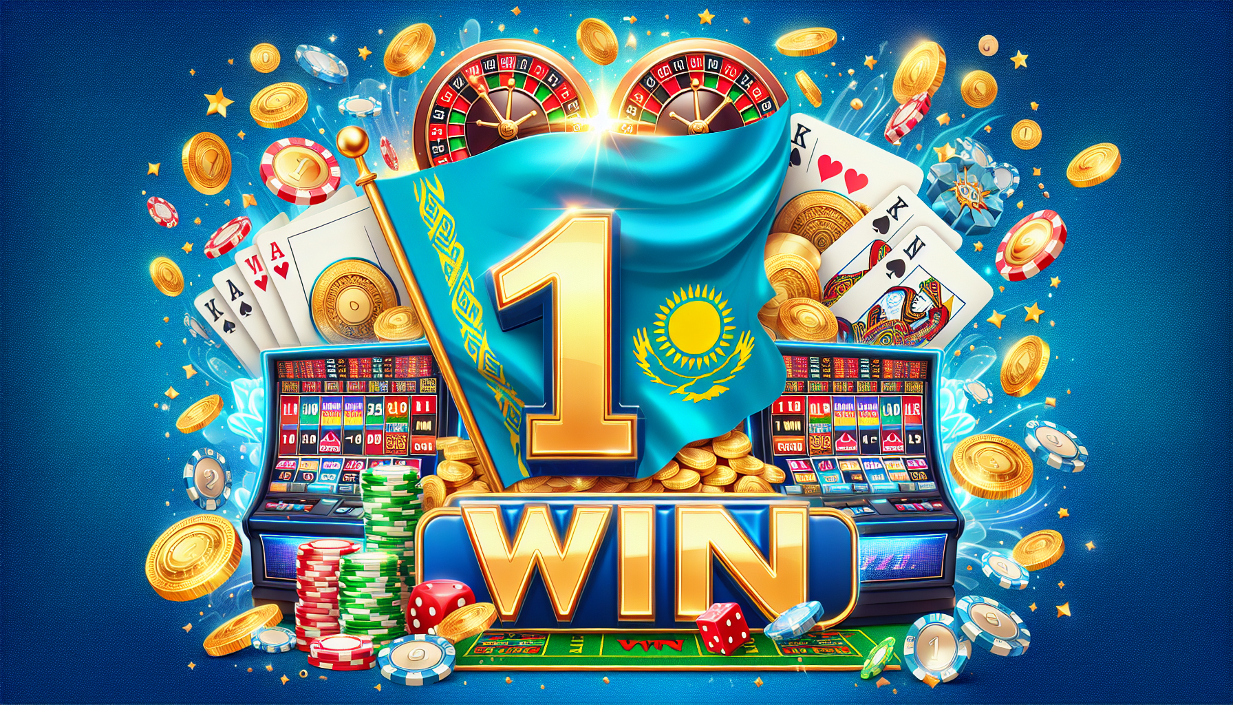 Онлайн казино 1win логотип на фоне игровых автоматов